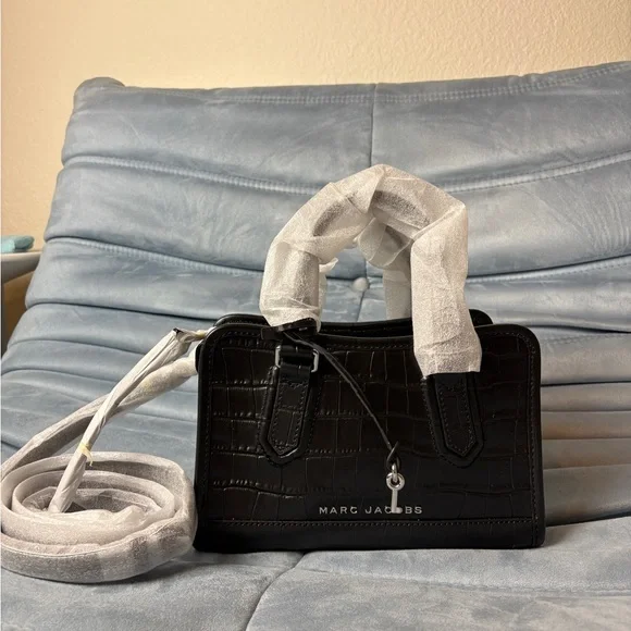 Marc Jacobs Black Croc-Embossed Handbag